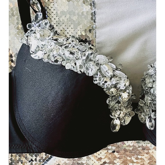 Glamorous MARCIANO Rhinestones Jewels Black Bra 36C 🔥 - Picture 3 of 9